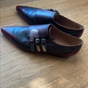 John Fluevog Black and Red Oxfords with Elegant Straps